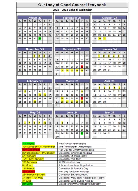 our lady of good counsel school calendar